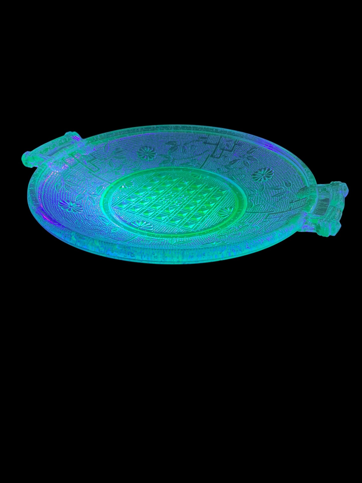 Antique EAPG Canton Glass “Barred Forget-Me-Not” Uranium Glass Plate