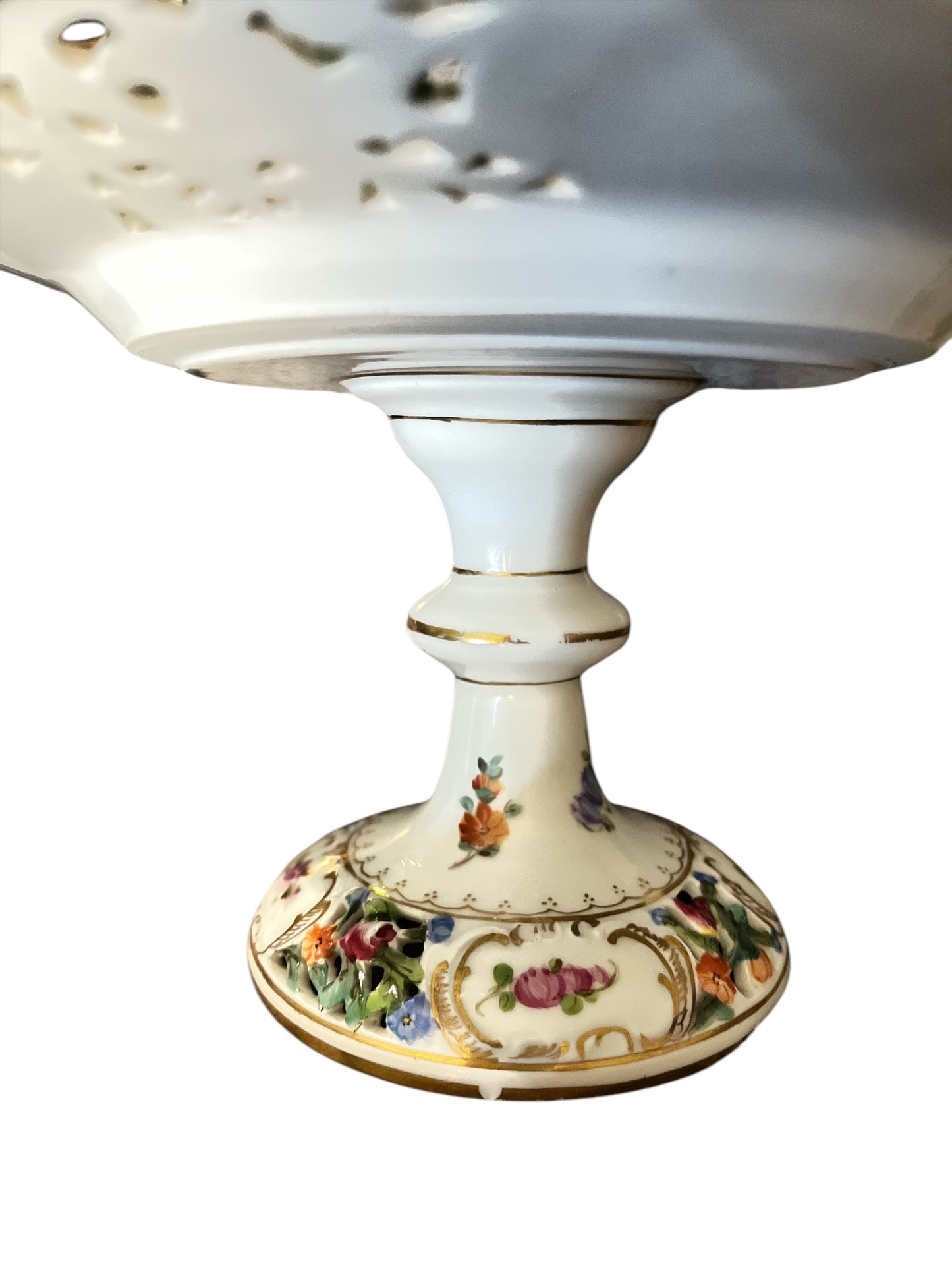 Dresden Carl Thieme Hand Painted Floral Reticulated Compote