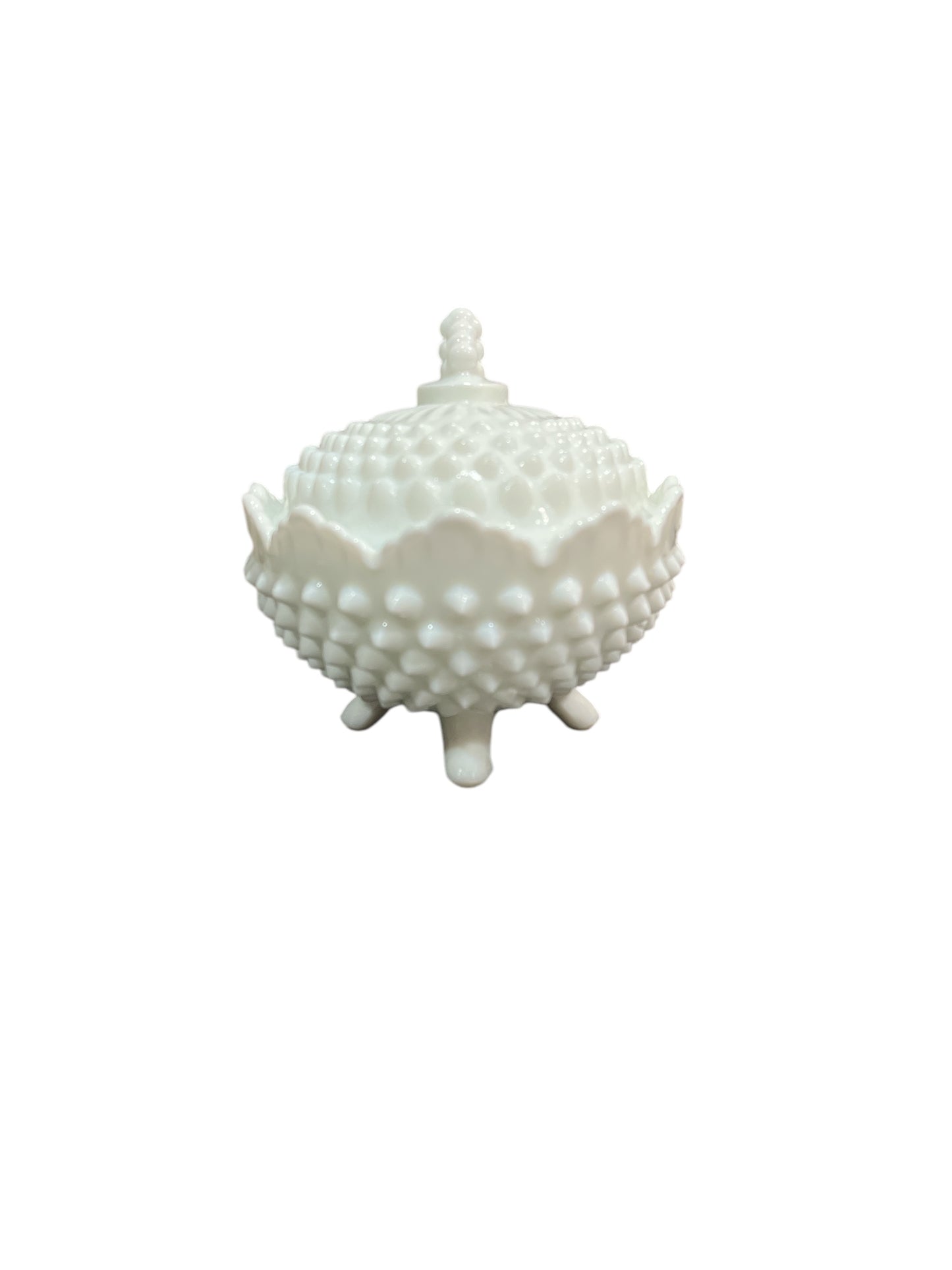 Fenton Hobnail Milk Glass Oval Covered Candy Dish