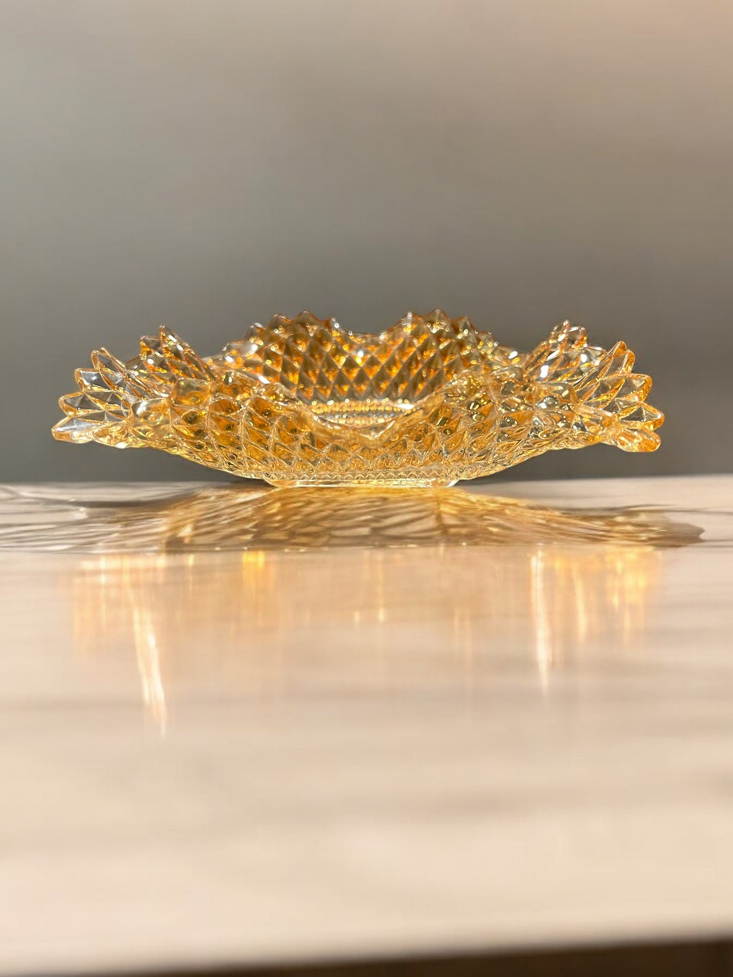 Federal Glass Amber Diamond Point Candy Dish