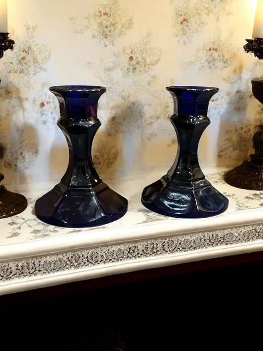 Vintage Cobalt Blue Candlestick Holders