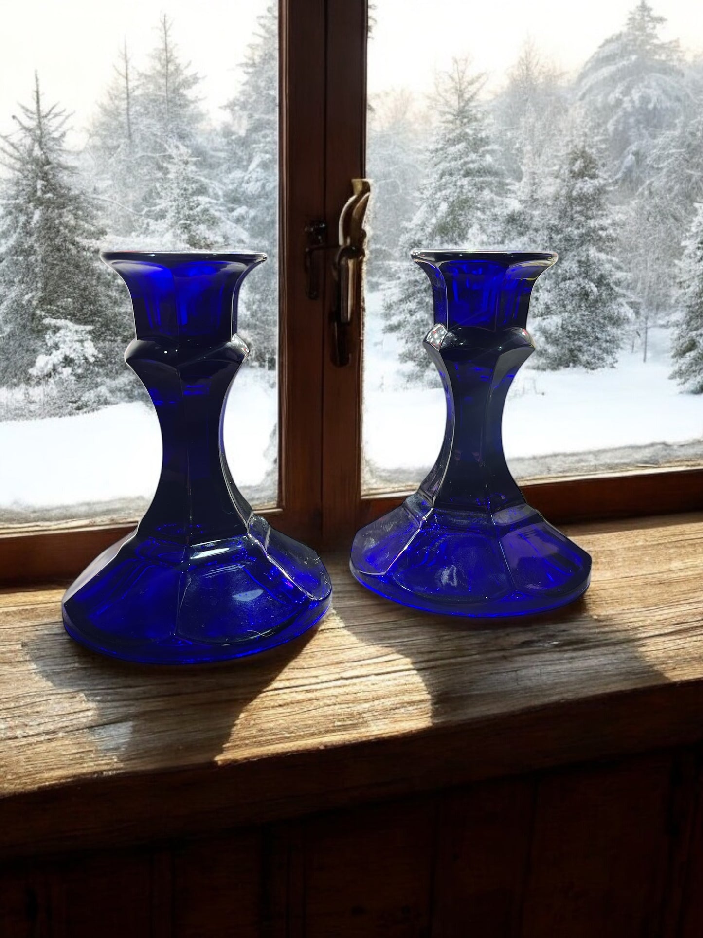 Vintage Cobalt Blue Candlestick Holders